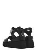 Women's Black Ankle Strap Wedge Heel Leather Sandals | Derimod