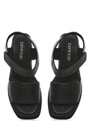 Women's Black Ankle Strap Wedge Heel Leather Sandals | Derimod