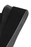 Women's Black Ankle Strap Wedge Heel Leather Sandals | Derimod