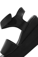 Women's Black Ankle Strap Wedge Heel Leather Sandals | Derimod