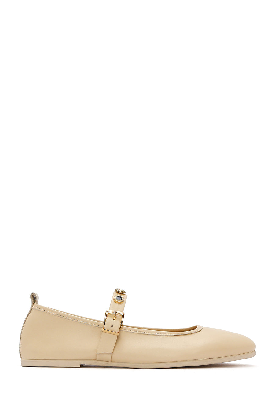 Women's Cream Buckled Leather Ballerinas 25SFD201918 | Derimod