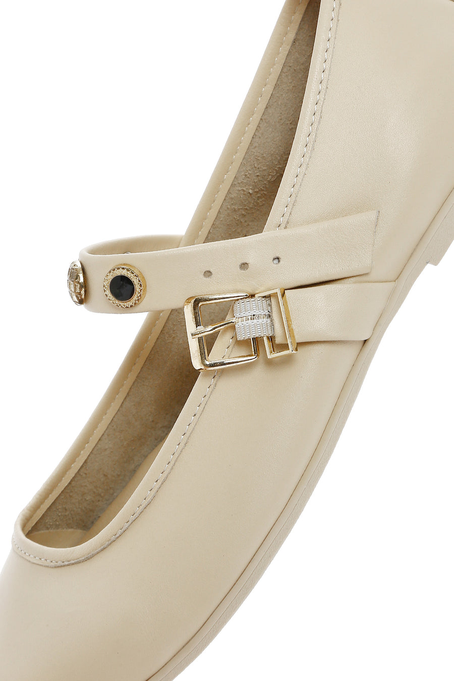 Women's Cream Buckled Leather Ballerinas