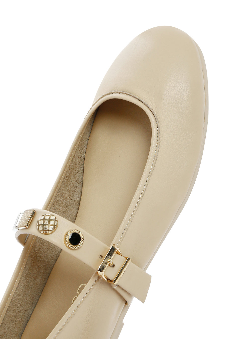 Women's Cream Buckled Leather Ballerinas