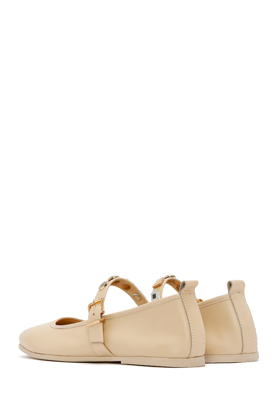 Women's Cream Buckled Leather Ballerinas