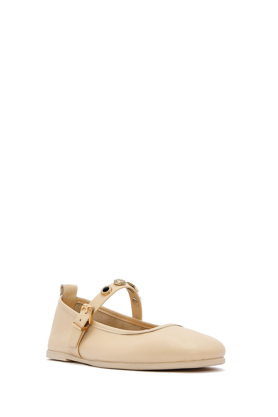 Women's Cream Buckled Leather Ballerinas