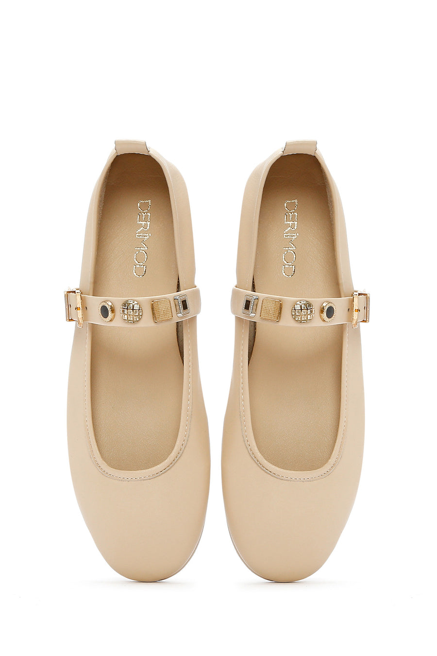 Women's Cream Buckled Leather Ballerinas