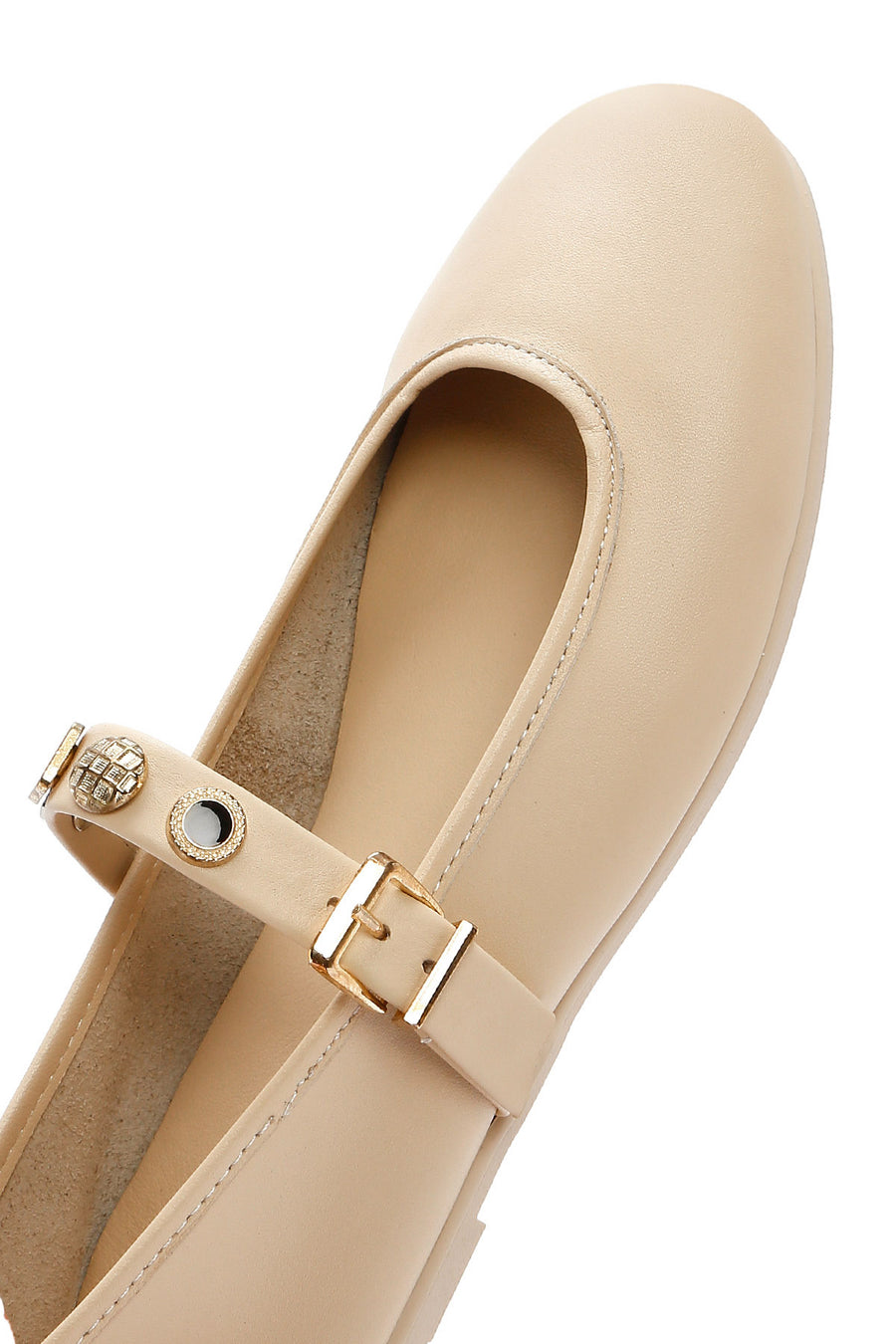 Women's Cream Buckled Leather Ballerinas