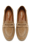 Kadın Bej Taş Detaylı Süet Deri Loafer | Derimod