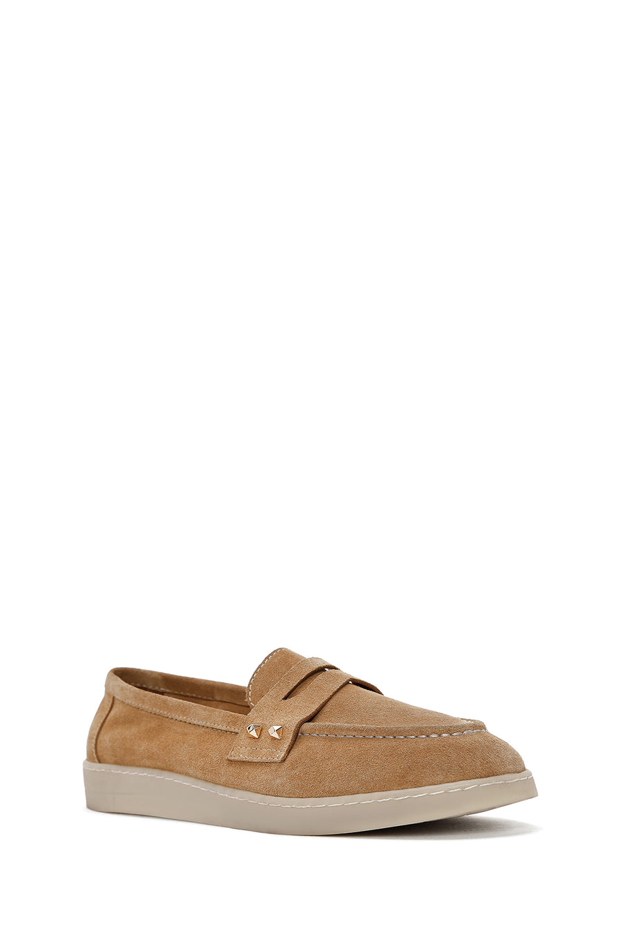 Women's Beige Stone Detailed Suede Leather Loafer
