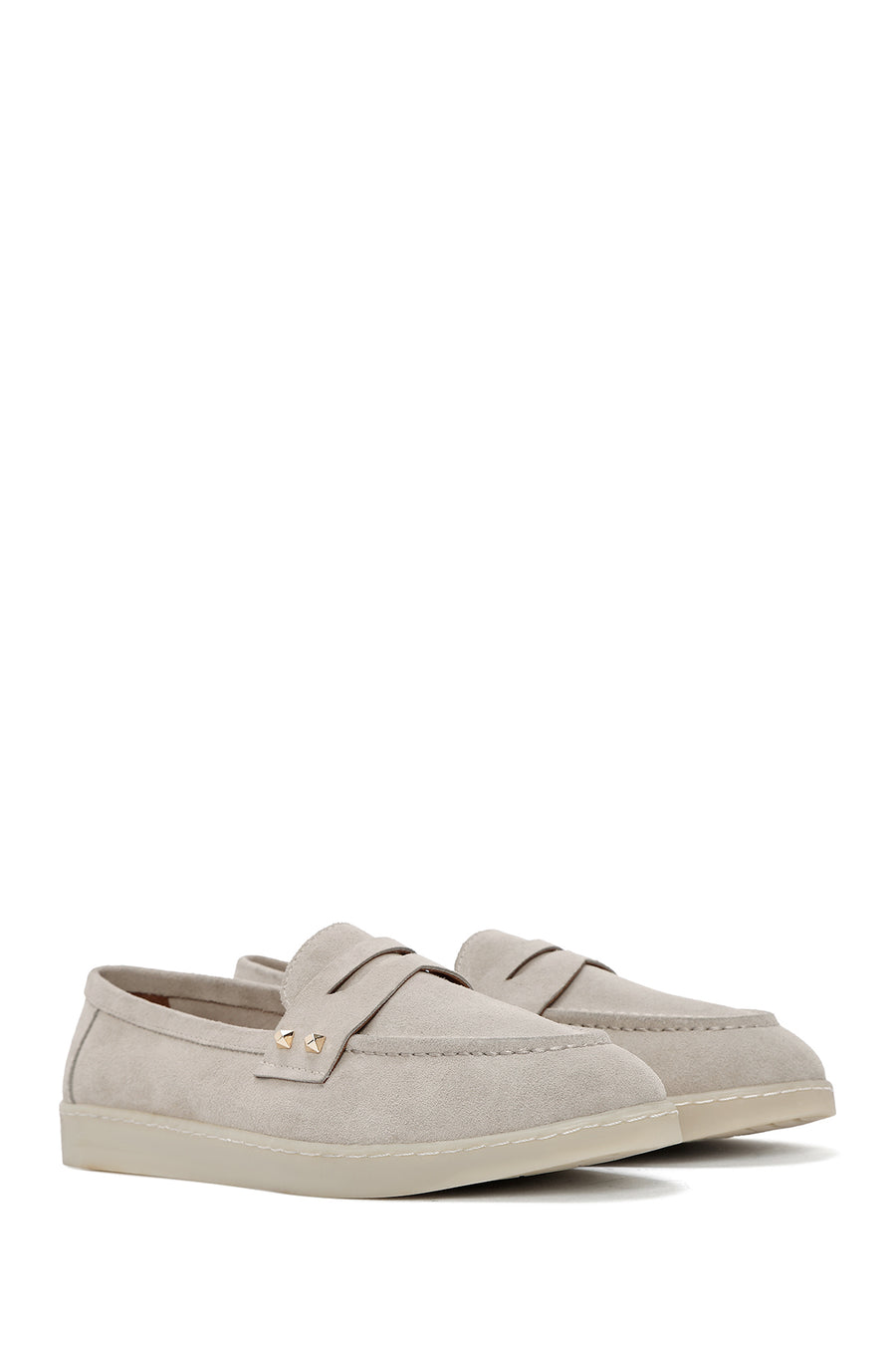 Women's Mink Stone Detailed Suede Leather Loafer
