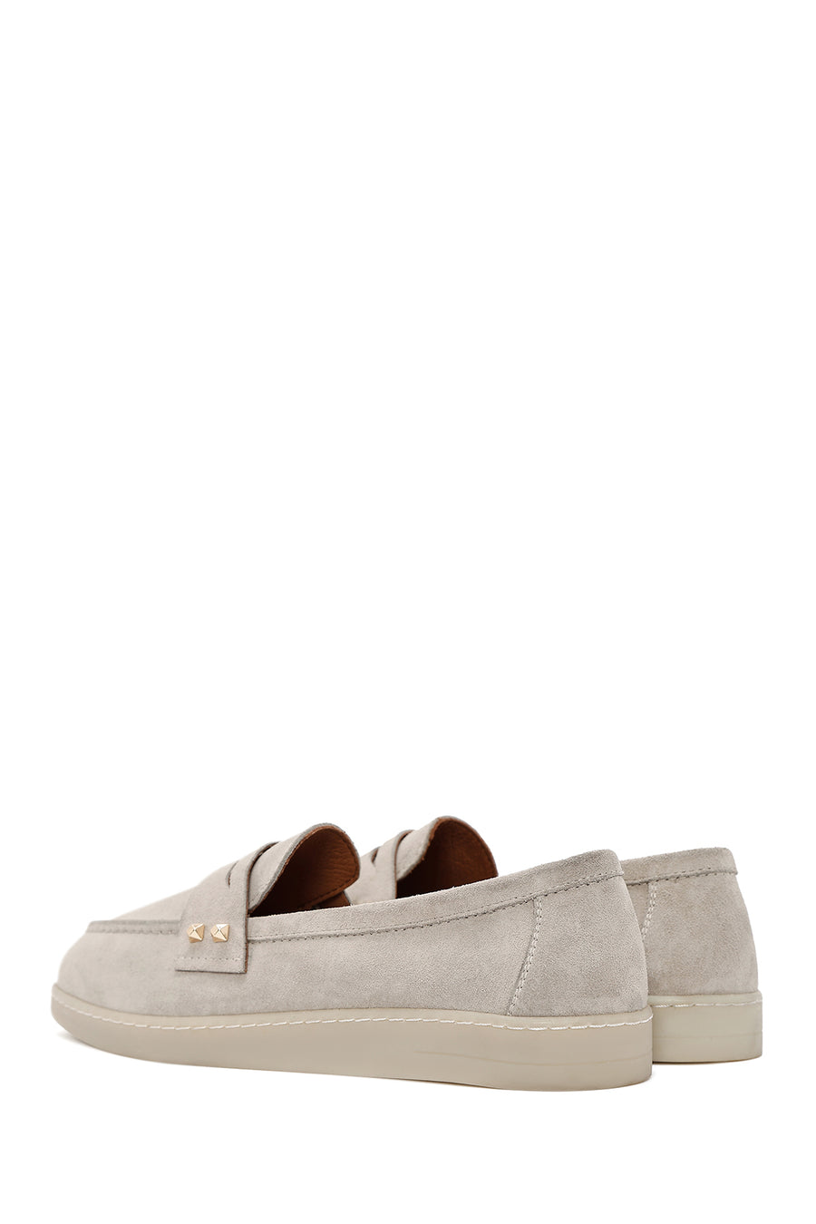 Women's Mink Stone Detailed Suede Leather Loafer