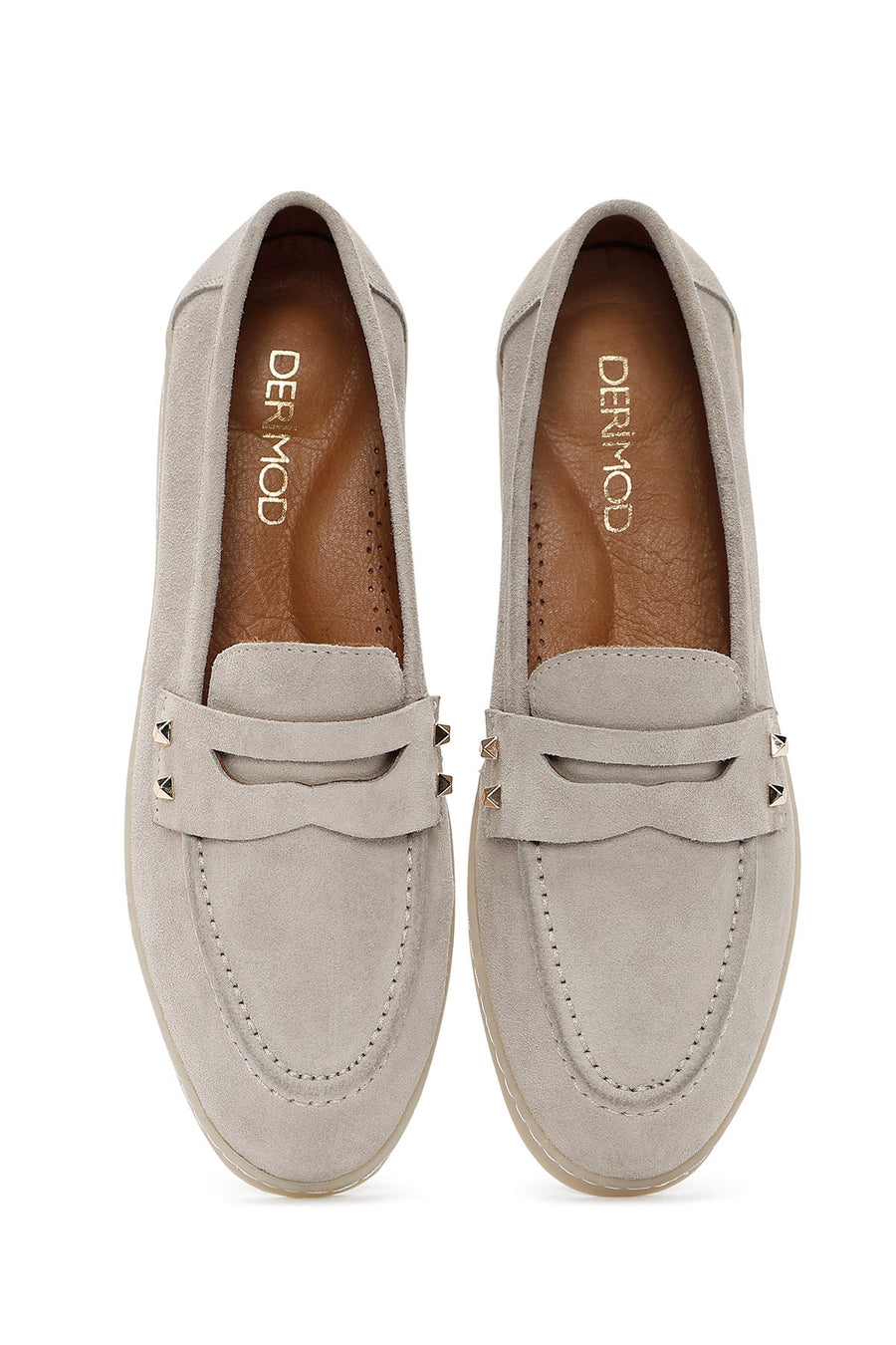 Women's Mink Stone Detailed Suede Leather Loafer
