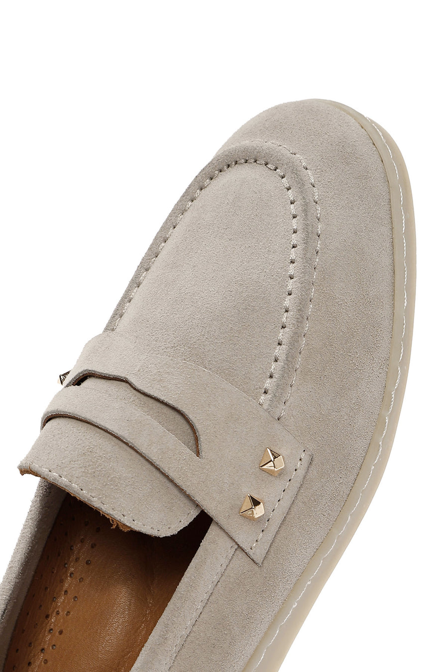 Women's Mink Stone Detailed Suede Leather Loafer