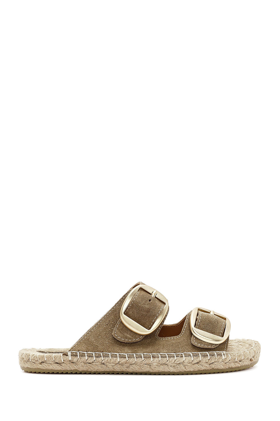 Women's Brown Buckled Suede Leather Espadrille Slippers 25SFD205010 | Derimod