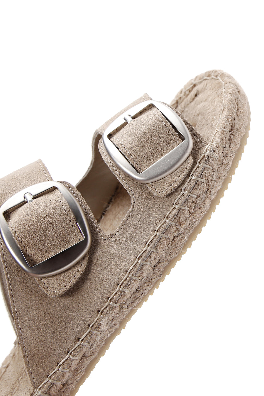 Women's Brown Buckled Suede Leather Espadrille Slippers