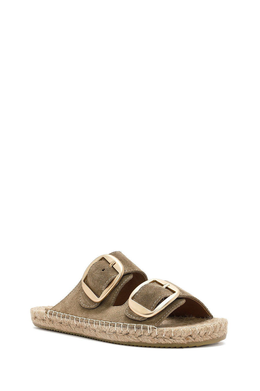 Women's Brown Buckled Suede Leather Espadrille Slippers