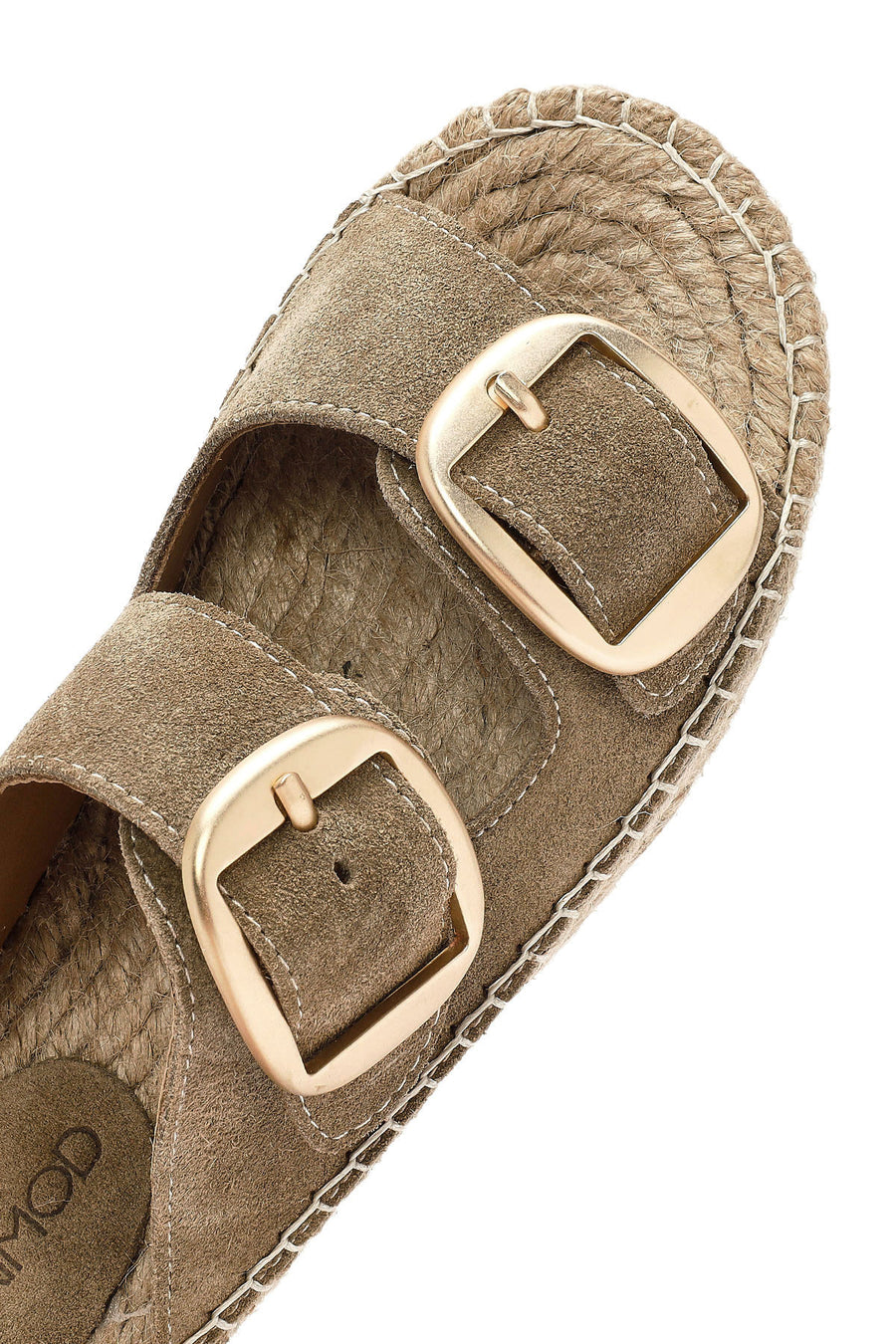 Women's Brown Buckled Suede Leather Espadrille Slippers