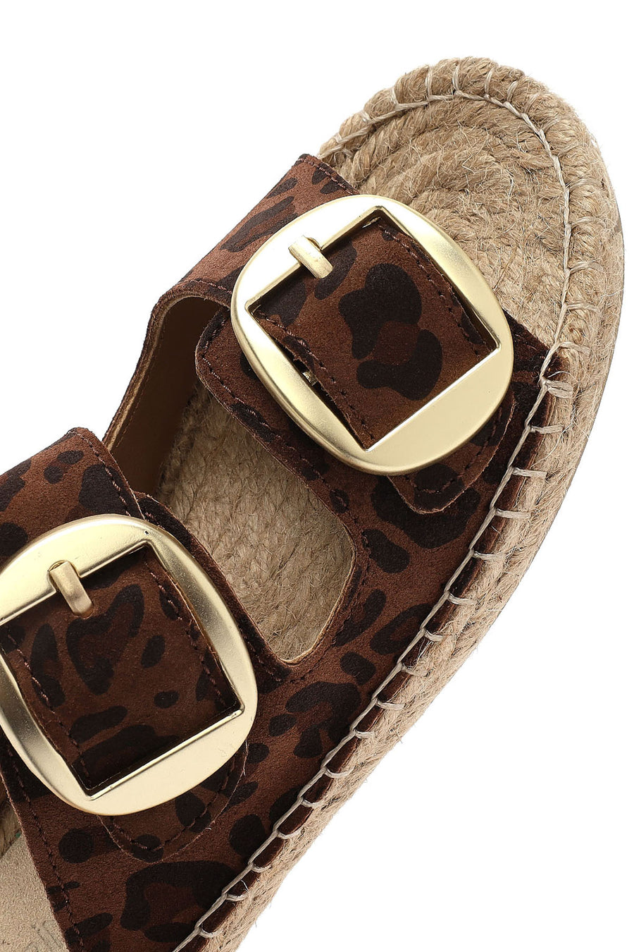 Women's Leopard Buckled Suede Leather Espadrille Slippers