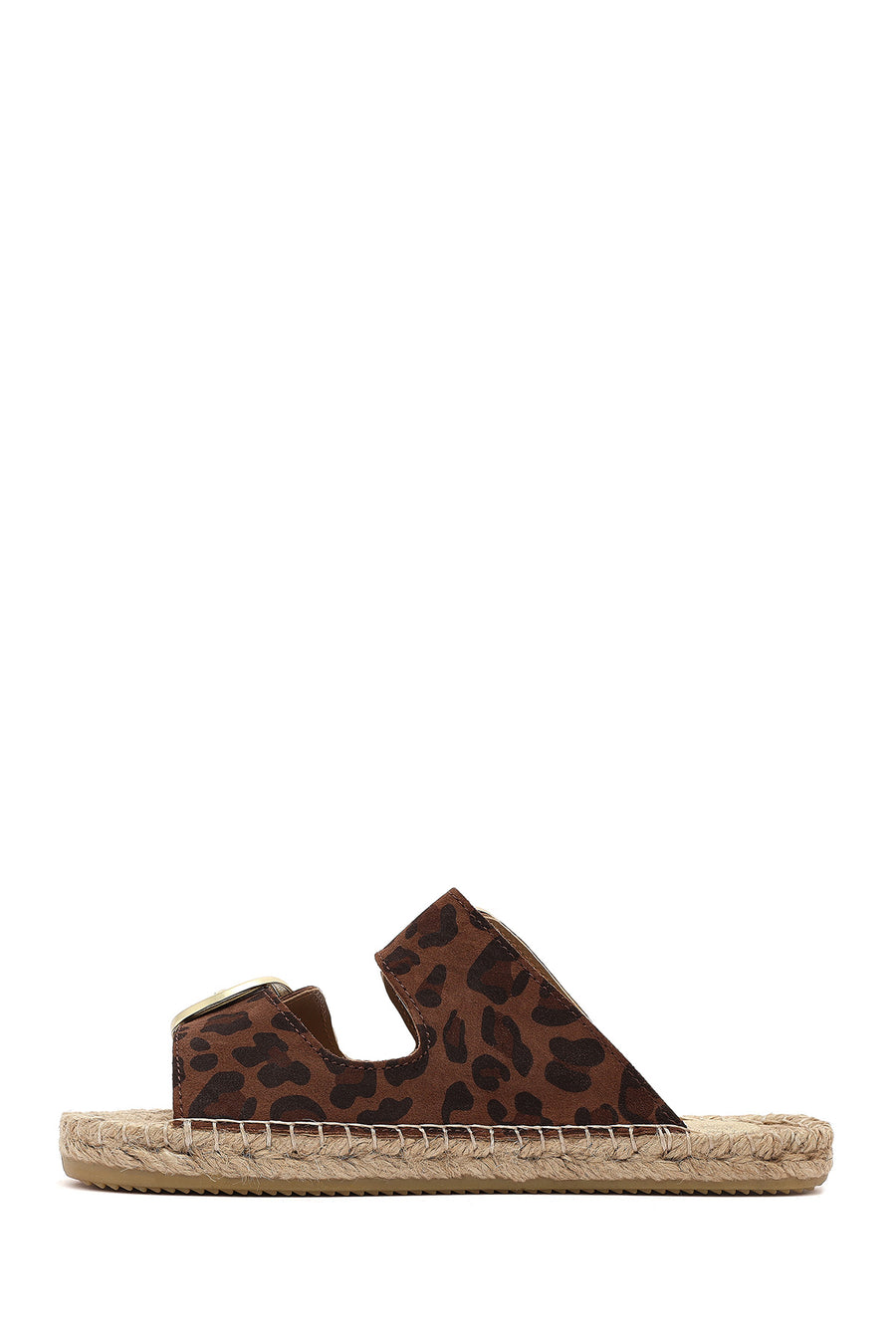Women's Leopard Buckled Suede Leather Espadrille Slippers