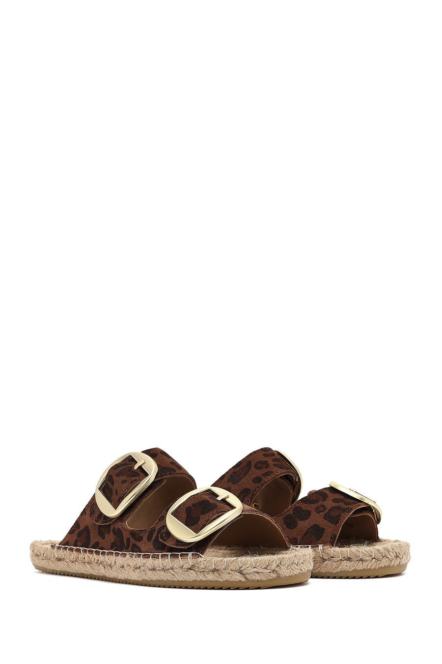 Women's Leopard Buckled Suede Leather Espadrille Slippers