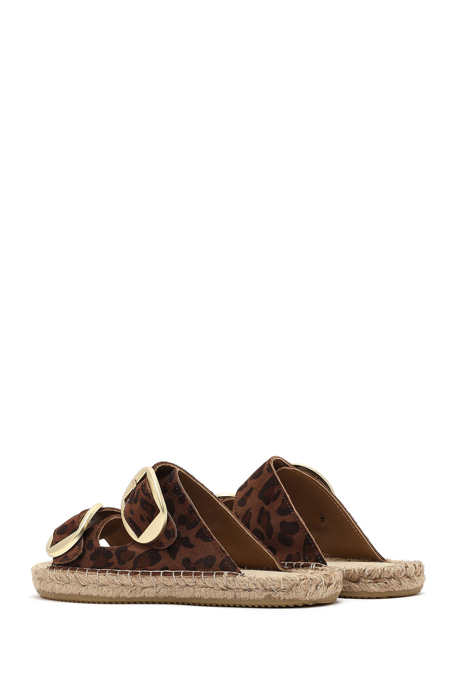 Women's Leopard Buckled Suede Leather Espadrille Slippers