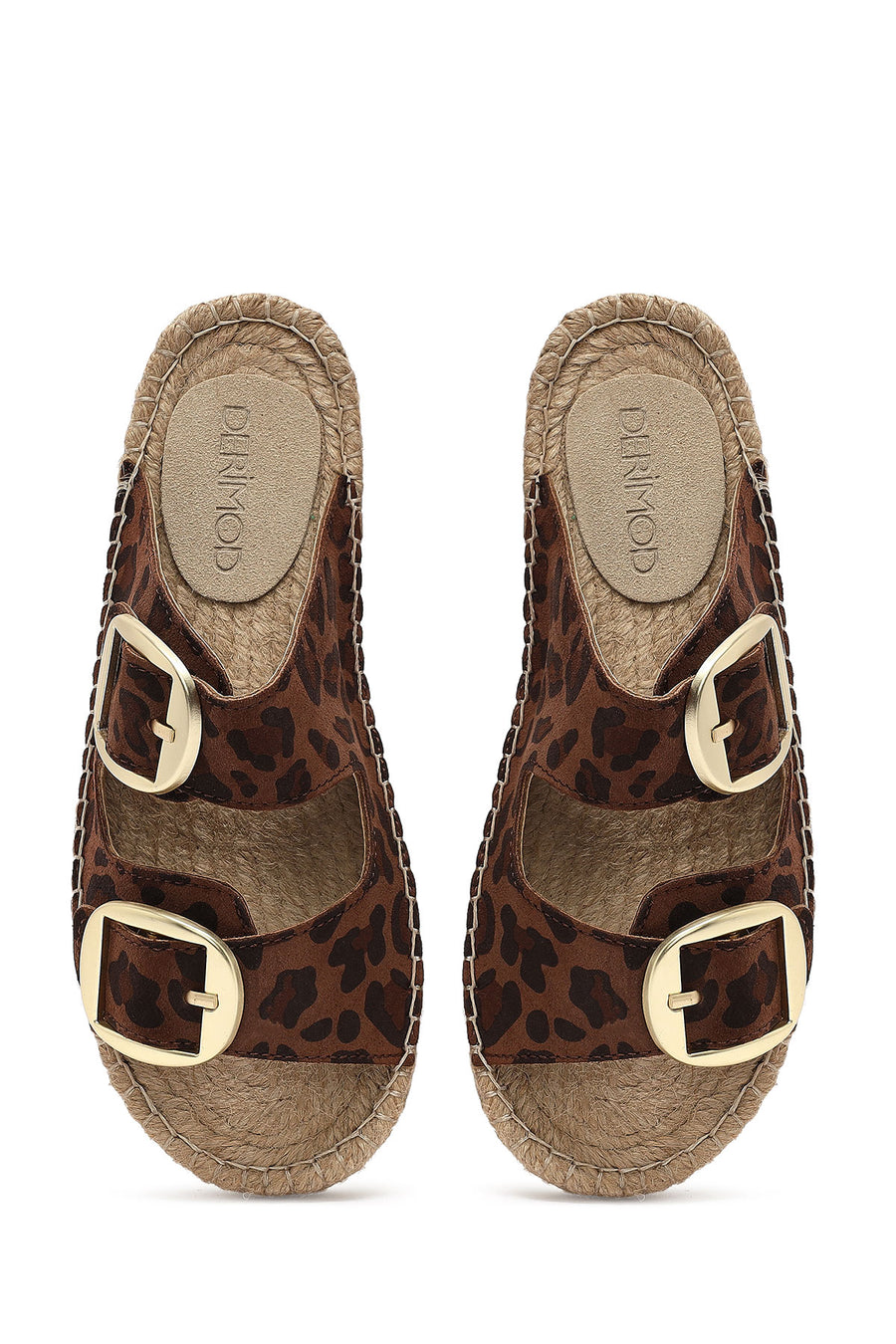 Women's Leopard Buckled Suede Leather Espadrille Slippers