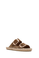 Kadın Vizon Tokalı Süet Deri Espadril Terlik | Derimod