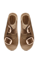 Kadın Vizon Tokalı Süet Deri Espadril Terlik | Derimod