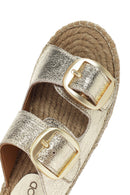 Women's Gold Leather Metallic Espadrille Slippers | Derimod