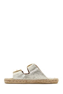 Women's Gold Leather Metallic Espadrille Slippers | Derimod