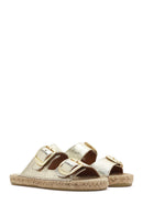 Women's Gold Leather Metallic Espadrille Slippers | Derimod