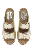 Women's Gold Leather Metallic Espadrille Slippers | Derimod