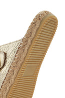 Women's Gold Leather Metallic Espadrille Slippers | Derimod