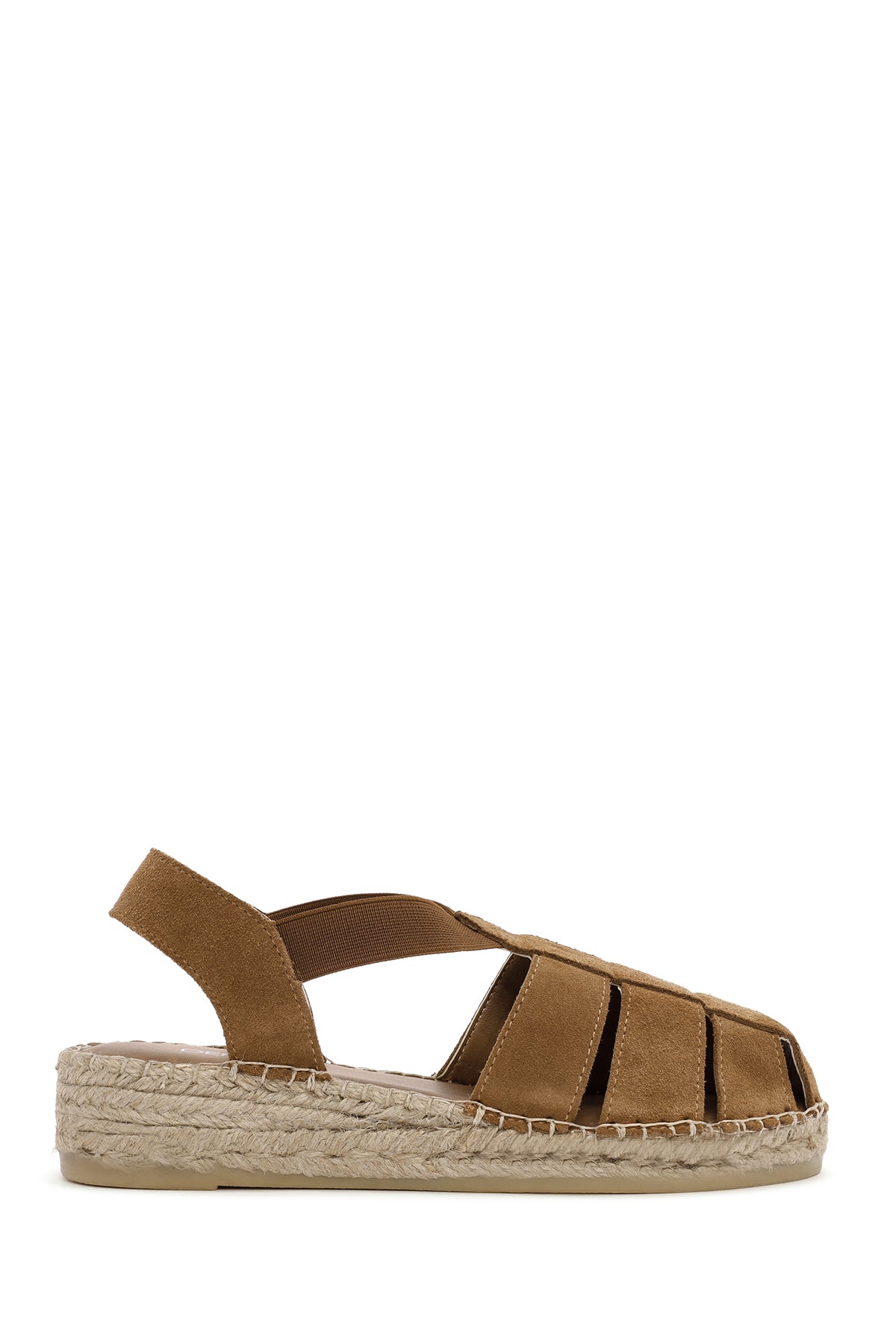 Women's Tan Suede Leather Espadrille Sandals 25SFD205210 | Derimod