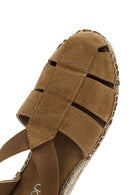 Women's Tan Suede Leather Espadrille Sandals | Derimod