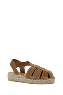 Women's Tan Suede Leather Espadrille Sandals | Derimod