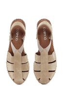 Women's Beige Suede Leather Espadrille Sandals | Derimod