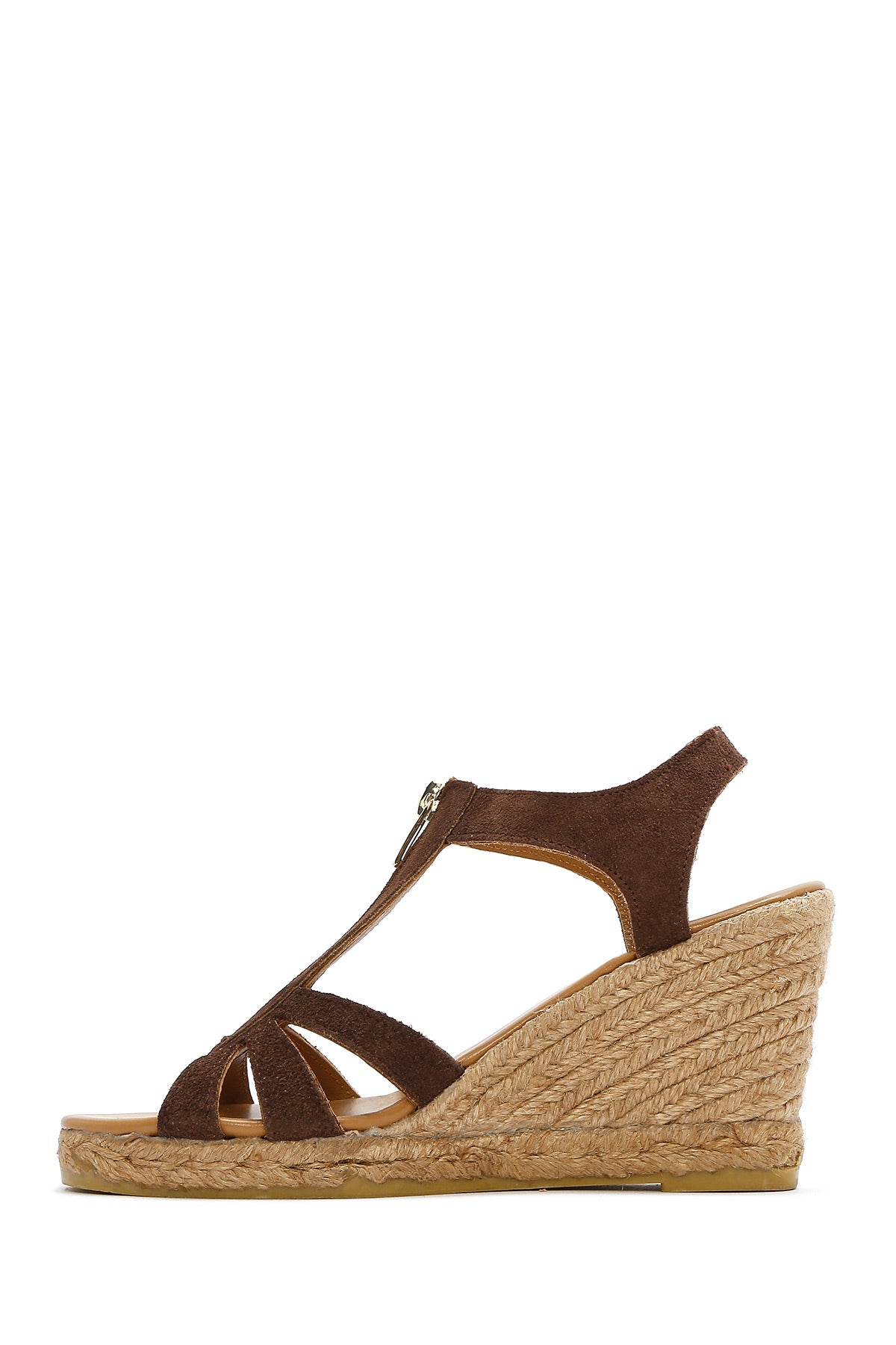 Kadın Kahverengi Fermuarlı Dolgu Topuklu Süet Deri Espadril