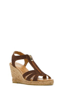 Women's Brown Zippered Wedge Heel Suede Leather Espadrilles | Derimod