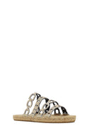 Women's Gold Metallic Leather Slippers | Derimod