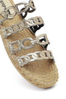 Women's Gold Metallic Leather Slippers | Derimod