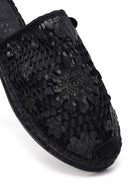 Women's Black Patterned Espadrille Sandals | Derimod