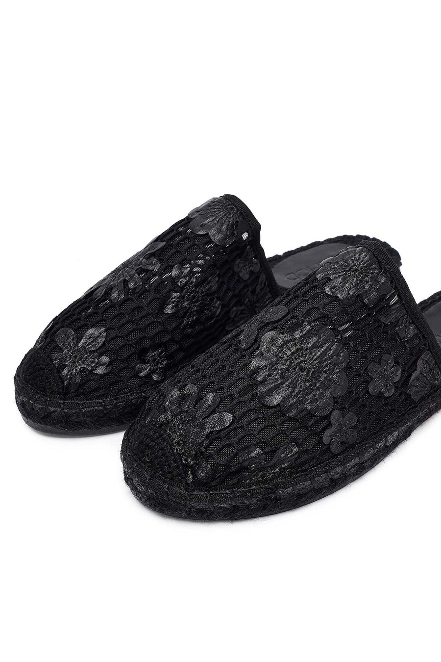 Women's Black Patterned Espadrille Sandals