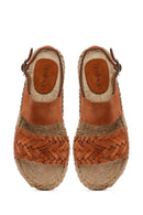Kadın Turuncu Örgü Detaylı Süet Deri Espadril | Derimod