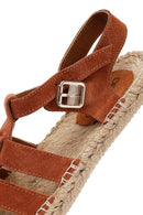 Kadın Taba Tokalı Süet Deri Espadril Sandalet | Derimod