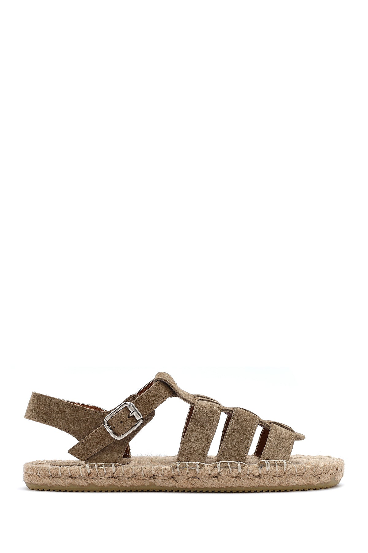 Women's Mink Buckled Suede Leather Espadrille Sandals 25SFD206410 | Derimod