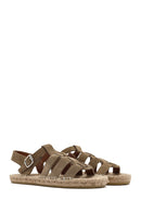 Women's Mink Buckled Suede Leather Espadrille Sandals | Derimod
