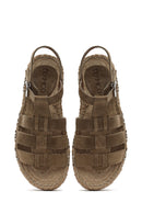 Women's Mink Buckled Suede Leather Espadrille Sandals | Derimod