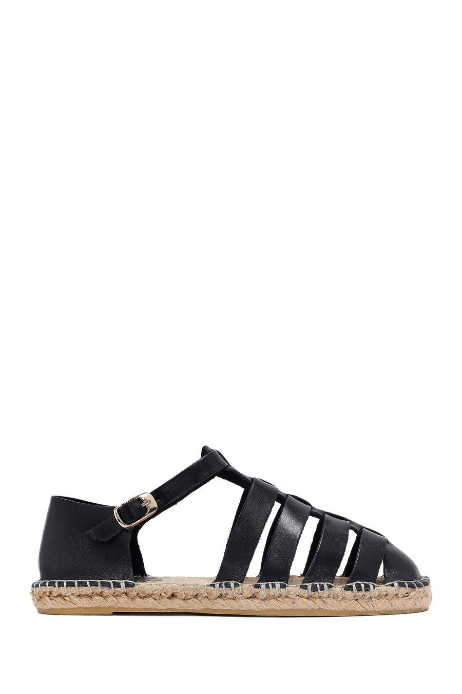 Woman Black Leather Espadrilles 25SFD206518 | Derimod
