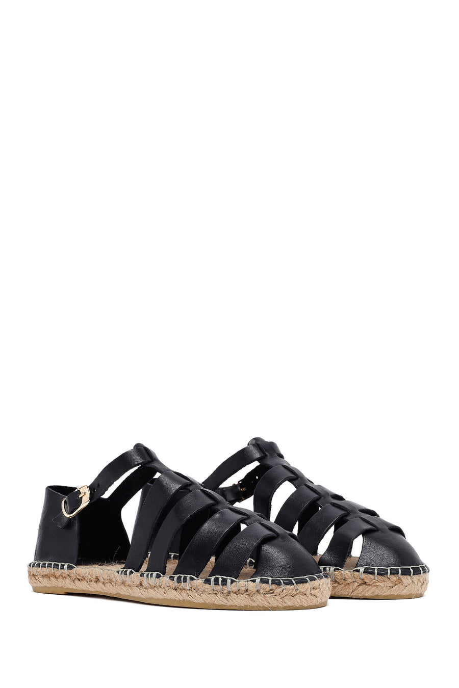 Woman Black Leather Espadrilles